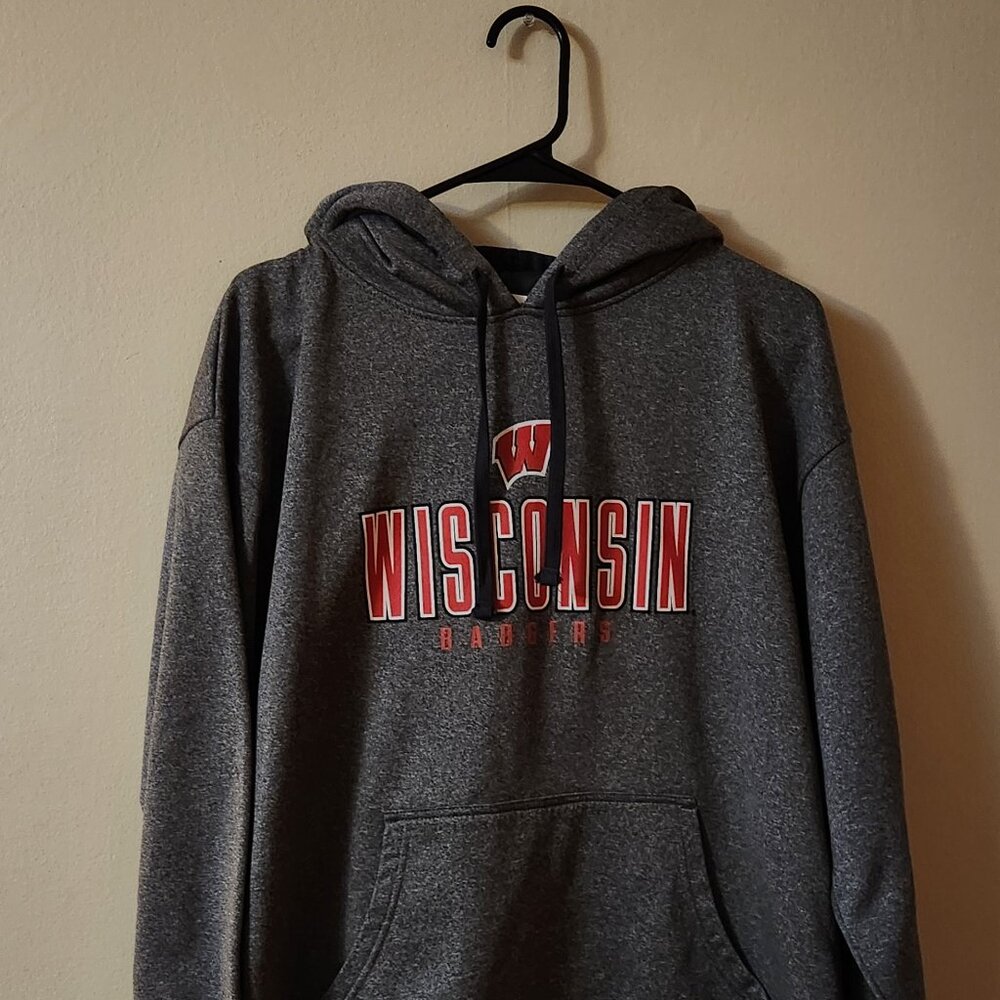 Wisconsin Badgers Lined Champion Hoodie Sweatshirt | Grey Size L Fleece Lined